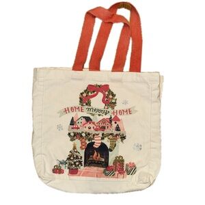 Festive Cream and Red Holiday Tote Bag